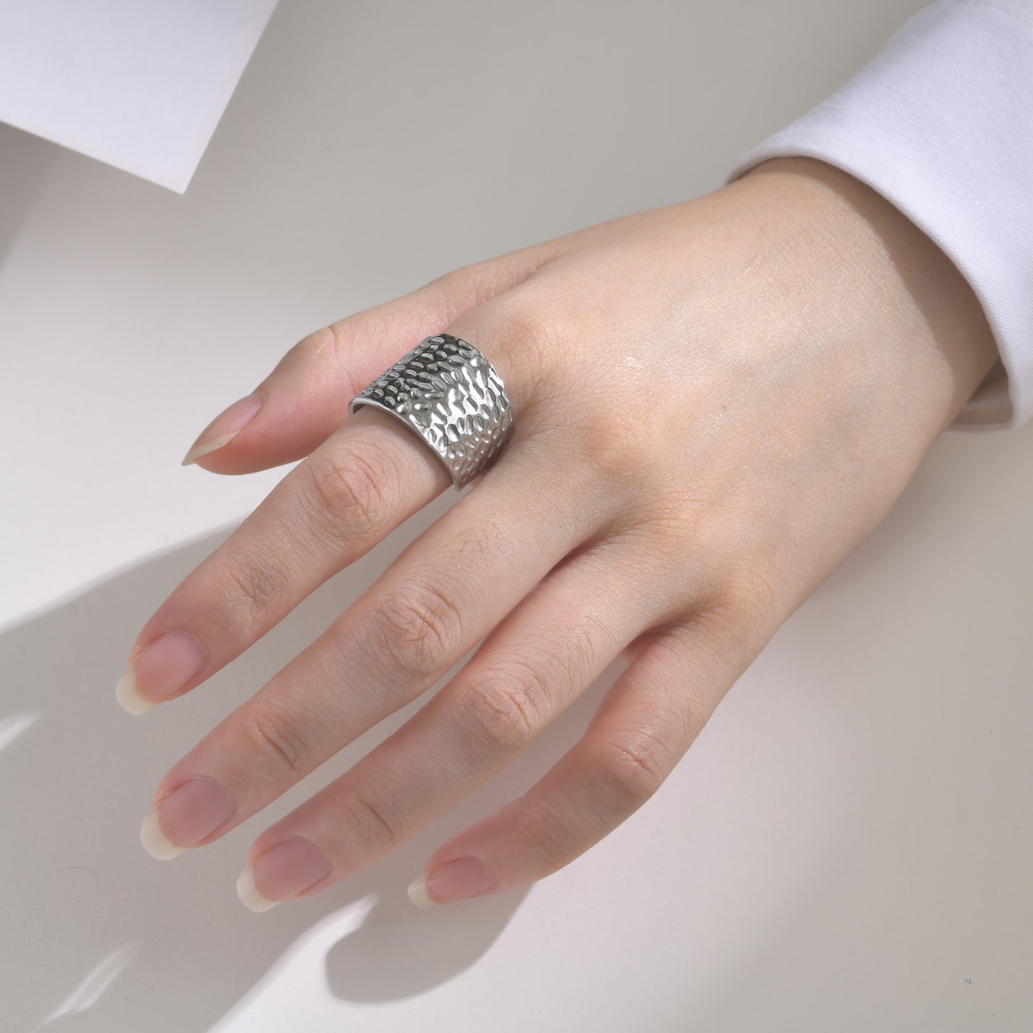 Cross-Border Jewelry Stainless Steel Hammer Pattern Ring