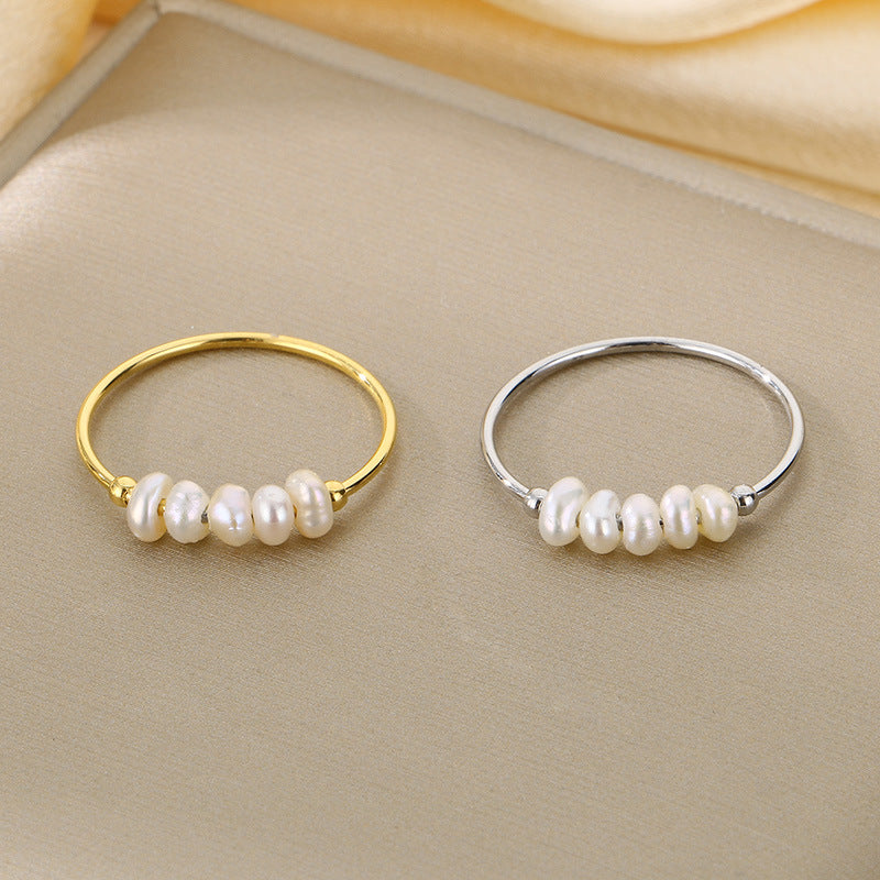 Gentle Wind Minimalist Thin Ring Freshwater Pearl Ring, Women's Design Metal