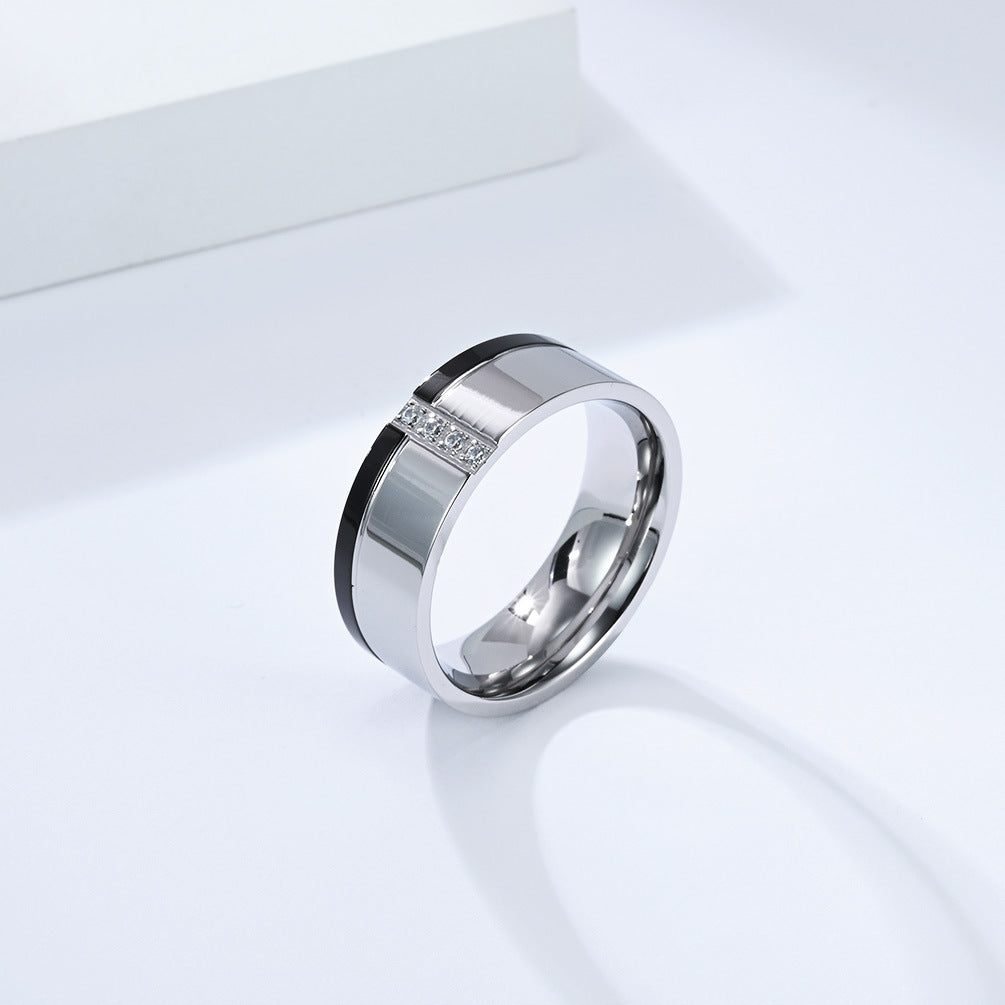 Planderful Men Titanium Zircon Ring Two Color Fashion Gift
