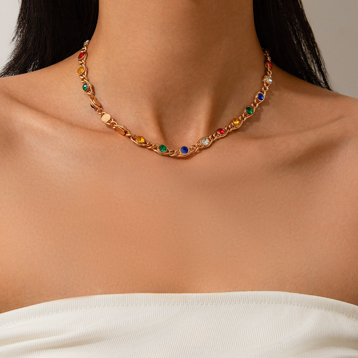 Colorful Crystal-Style Choker Necklace