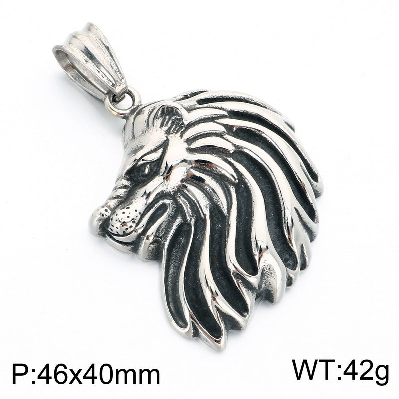 Nordic Mythological Beast Inlaid Red-Eye Wolf Head Stainless Steel Men's Pendant Retro Wolf Necklace
