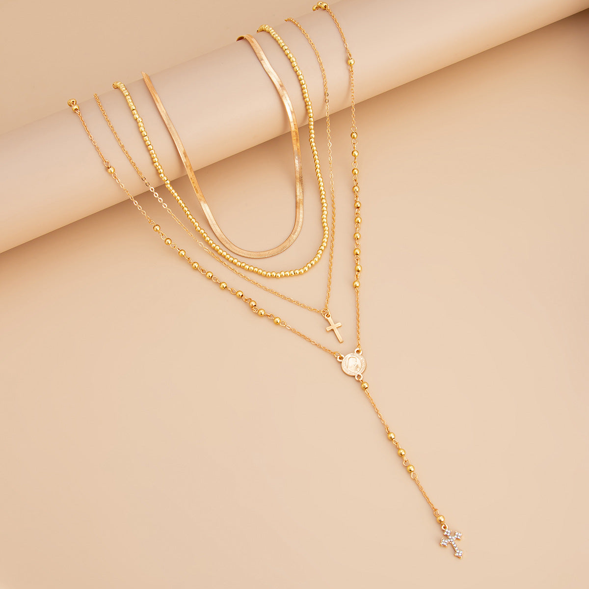 European and American cross-border personalized versatile zircon-encrusted cross pendant necklace, temperament stacked with cold ins long jewelry