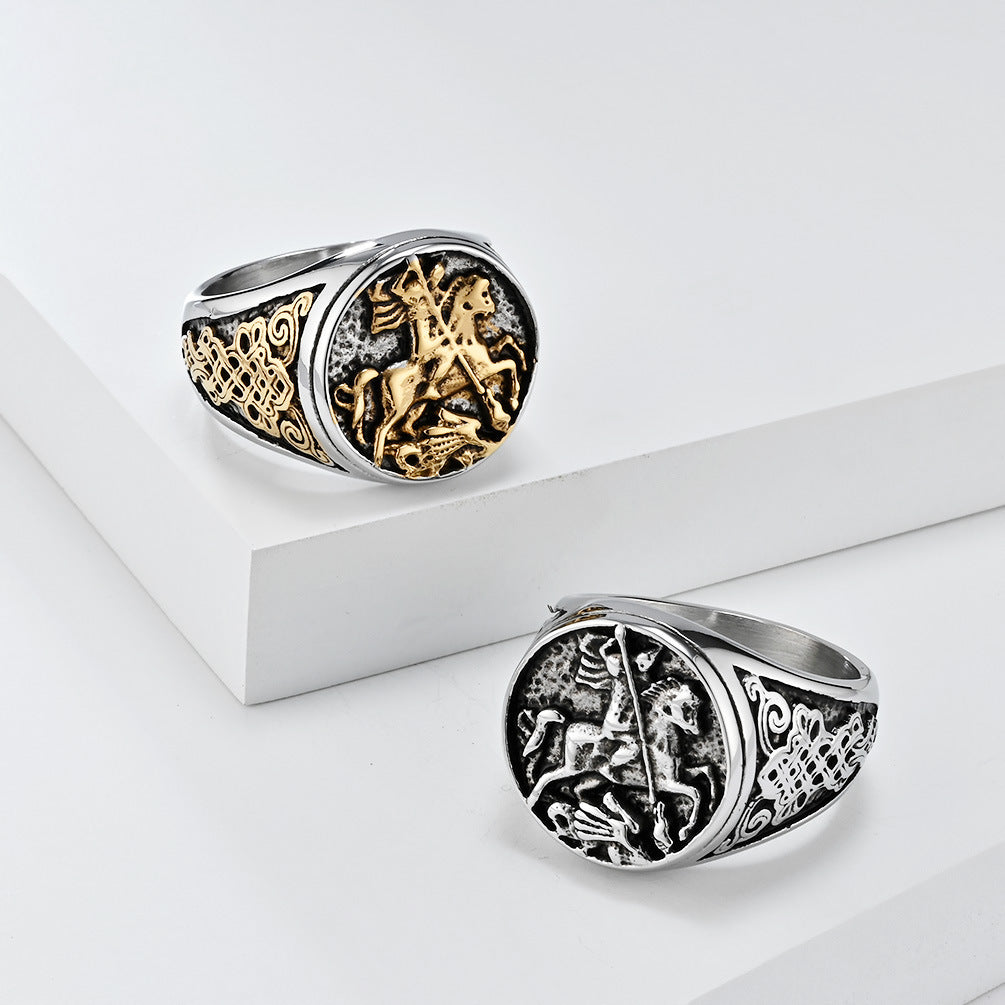 Planderful Nordic Knight Templar Steel Ring For Men Dragon Slayer Hip Hop Retro Fashion