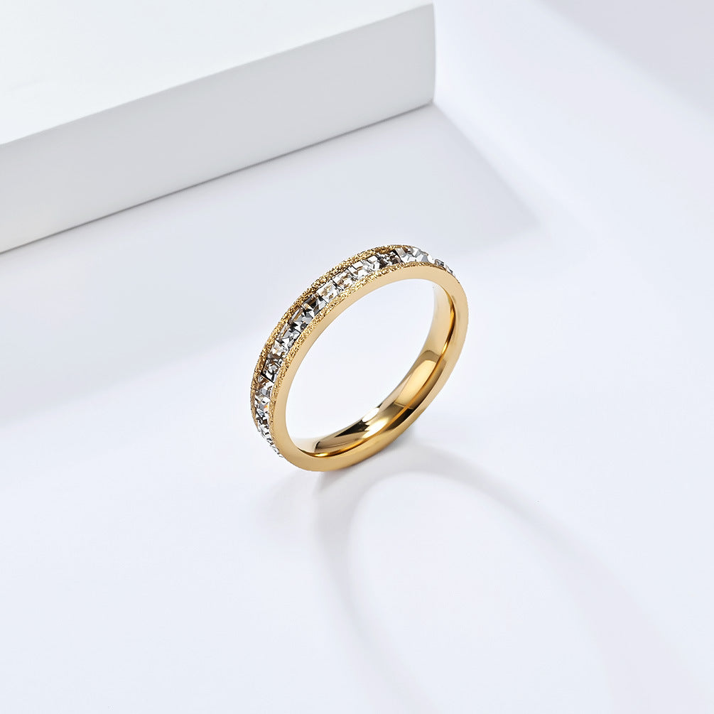 Planderful Korean Style Zircon Ring Gold Plated Titanium Steel For Women Luxurious Everyday Genie Jewelry