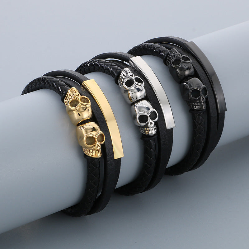 Planderful Mens Stainless Steel Skull Buckle Bracelet