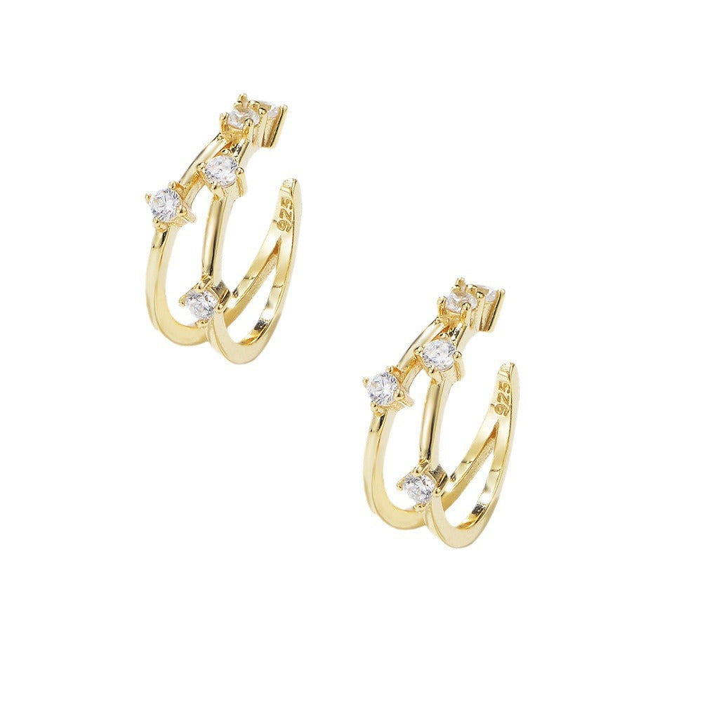 S925 Sterling Silver Geometric Micro-Inlaid Zircon Ear Clips, No Ear Piercings, Cold Wind, Earrings