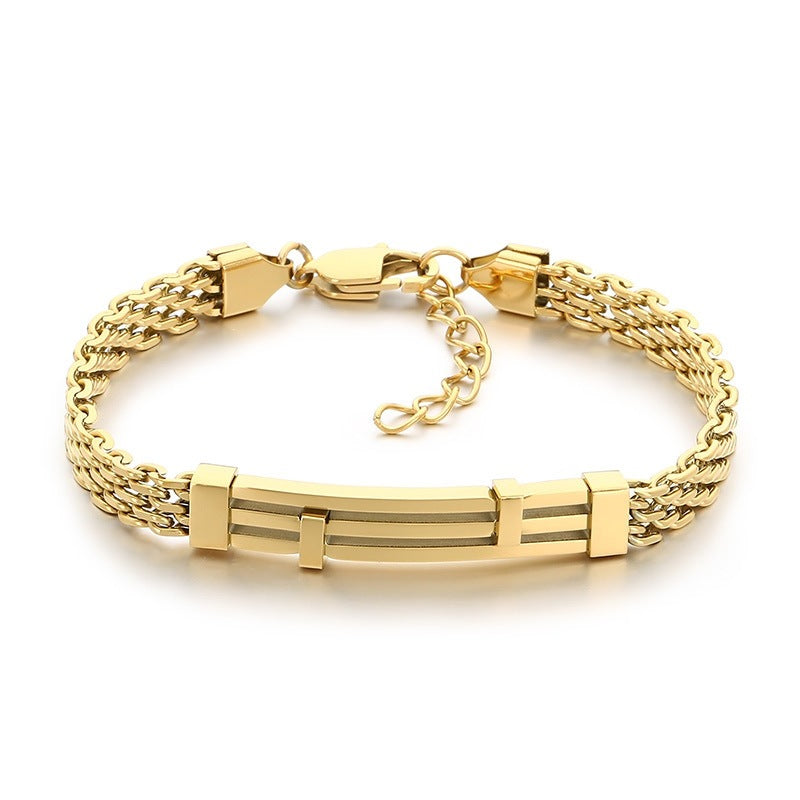 Design Mesh Chain Men's Geometric Lines Stainless Steel Adjustable Bracelet