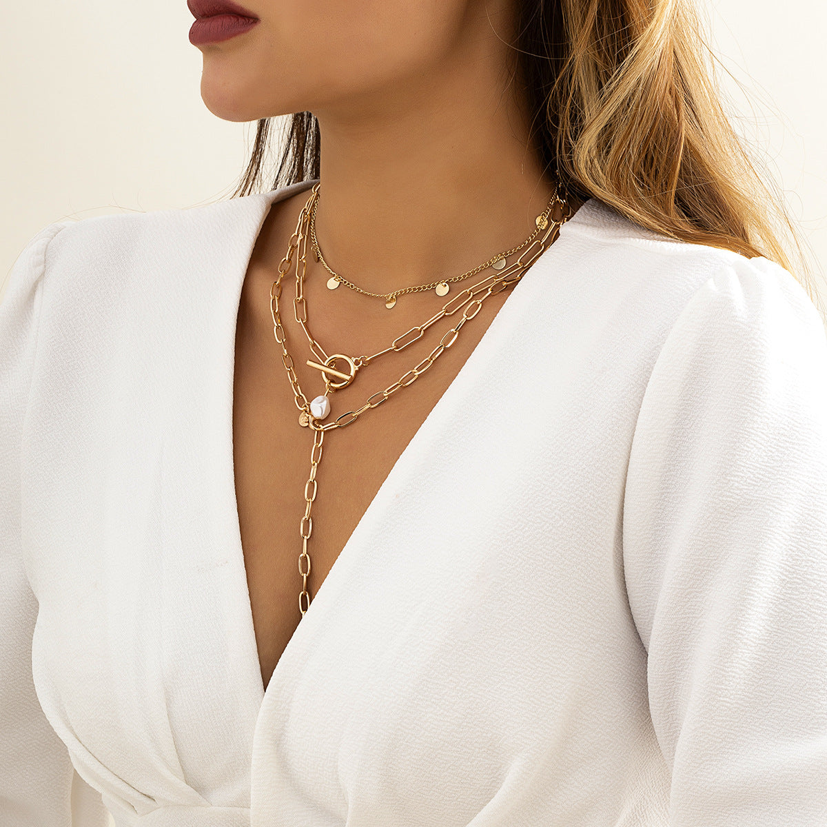 Planderful Vienna Verve Imitation Pearl Y Shaped Necklace For Women Sequined Fringe Cross Chain Statement Jewelry