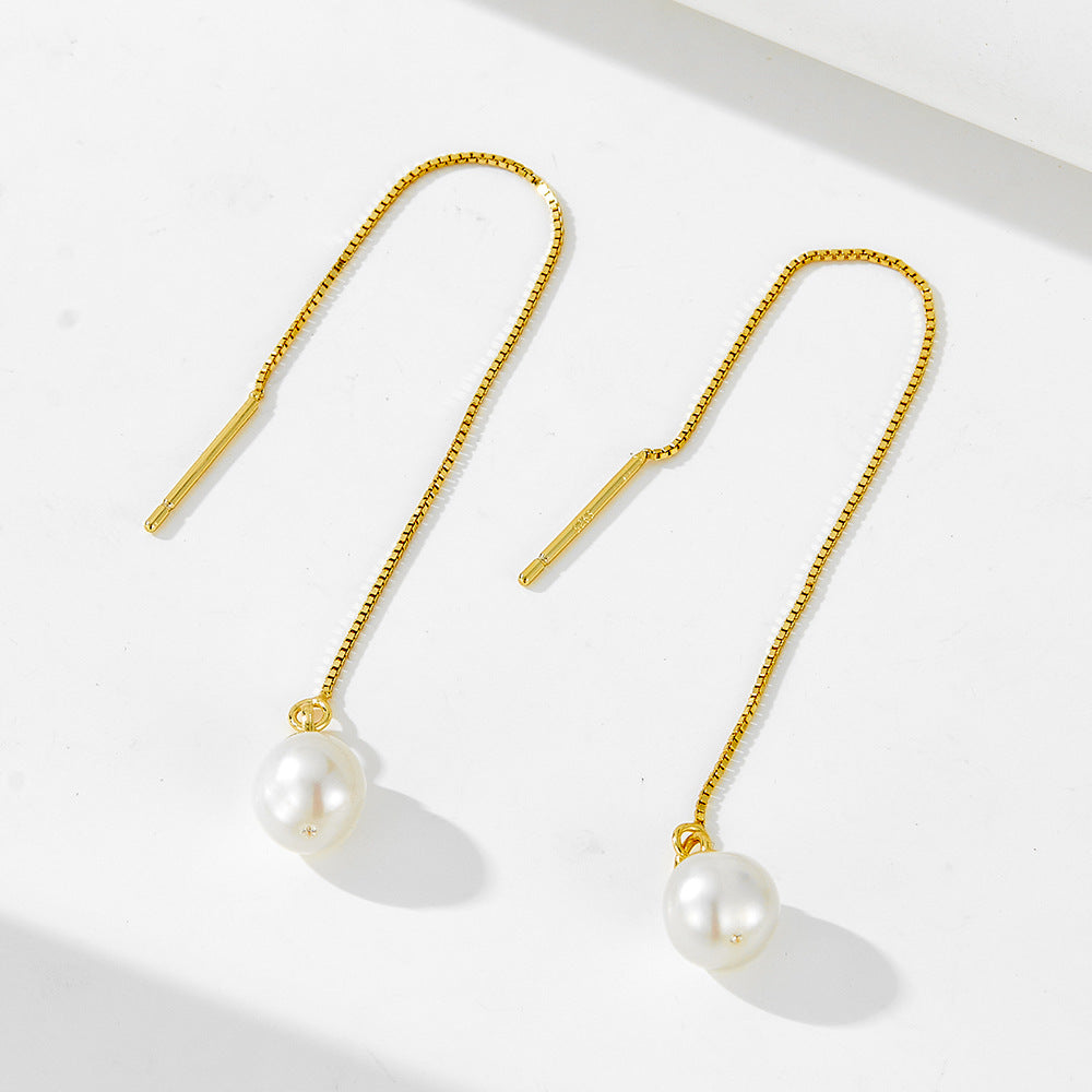 Sterling Silver Fringed Natural Pearl Pendant Earrings Long Chain Planderful Jewelry For Elegant Women