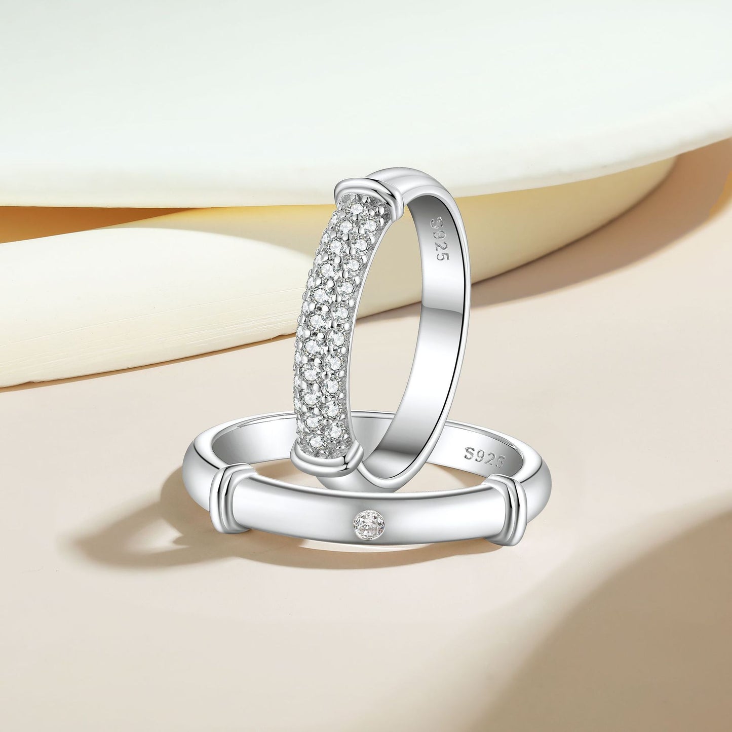 Planderful Nostalgic Sterling Silver Couple Ring Set S925 With Zircon For Engaged Couples