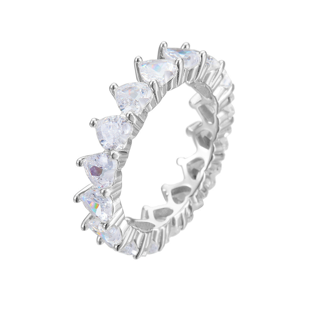 S925 Sterling Silver Heart-Shaped Zircon Ring Cold Wind Full Zircon Ring