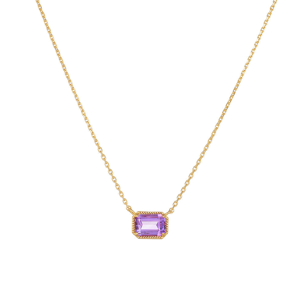 Rectangular Natural Amethyst Sterling Silver Necklace High-End Sense Decoration