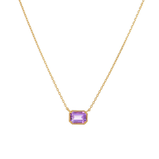 Rectangular Natural Amethyst Sterling Silver Necklace High-End Sense Decoration