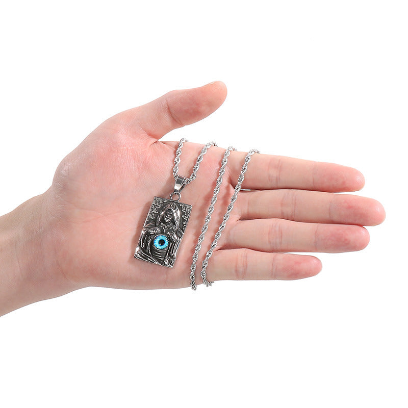 Planderful Devil Eye Cross Reaper Pendant Titanium For Men