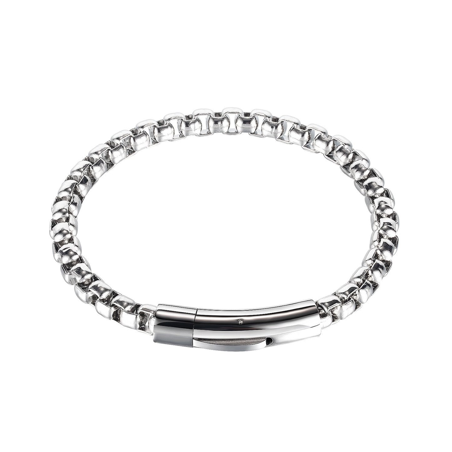 Planderful Titanium Steel Bracelet For Men With Magnet Buckle Square Pearl Chain Retro High End Hip Hop Jewelry