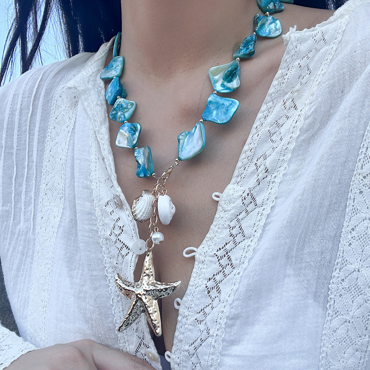 Ocean Wind Shell Piece Starfish Necklace Vacation Irregular Necklace