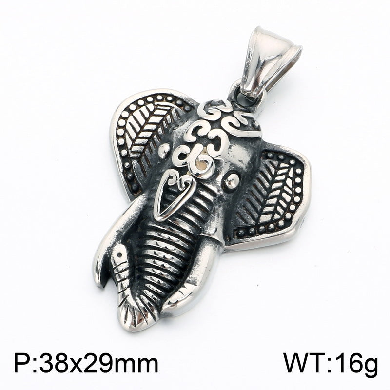 Vintage Ruby Jixiang Pendant Exotic Style Three-Dimensional Elephant Casting Pendant Stainless Steel Men's Necklace