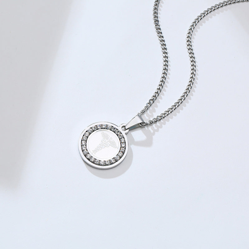 Stainless Steel Zircon Medical Logo Pendant Necklace for Men