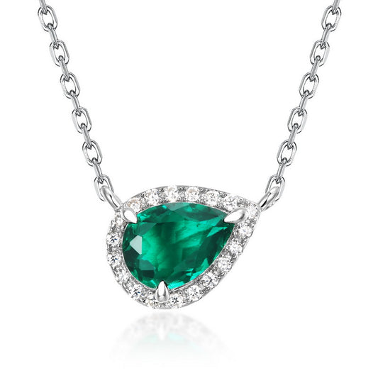Planderful Jewelry Lab Grown Emerald Necklace Silver