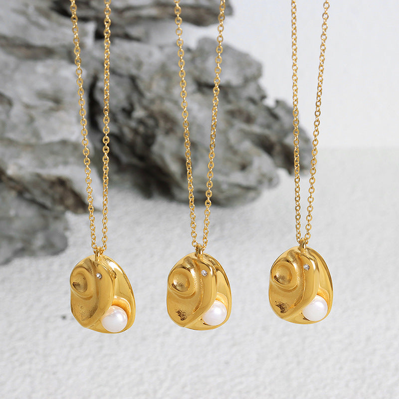 Saturn Zircon Pearl Pendant with Three-Dimensional Design Texture - Gold-Plated Titanium Steel Necklace for Women