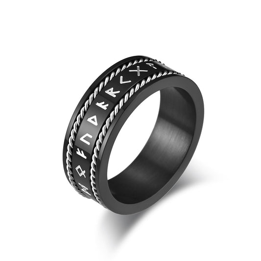 Planderful Nordic Viking Text Ring Personalized Titanium Steel Mens Wire Rope Jewelry
