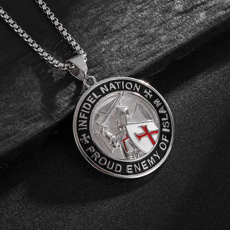 Planderful Shield Pendant Necklace Durable Titanium Steel Gold Plated Epoxy For Crusade Knights Fans