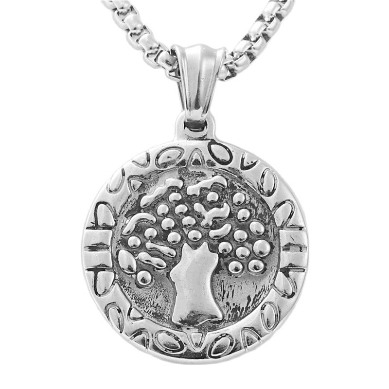 Titanium Steel Tree of Life Punk Necklace for Men - Retro Trendy Stainless Steel Pendant