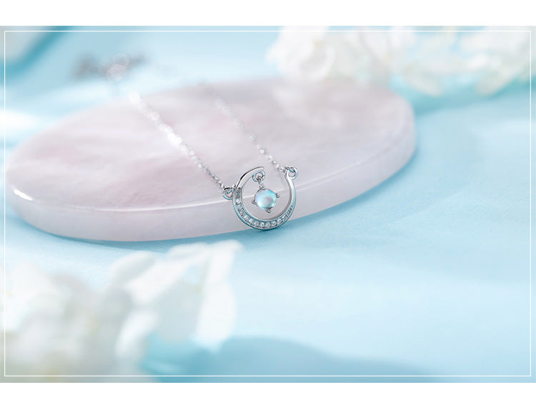 New 925 Sterling Silver Planet Necklace with Moonstone