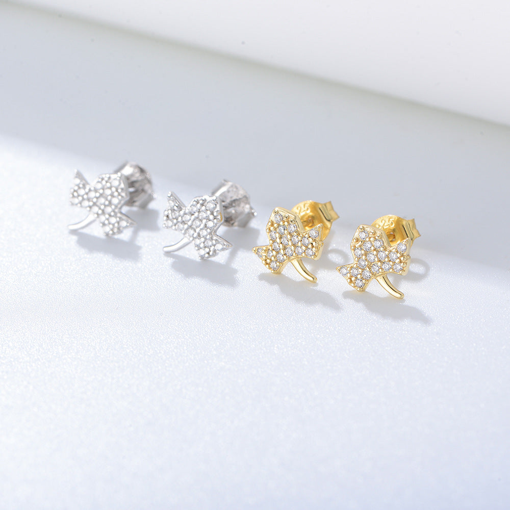 Zircon Leaf Stud Earrings Sterling Silver Earrings