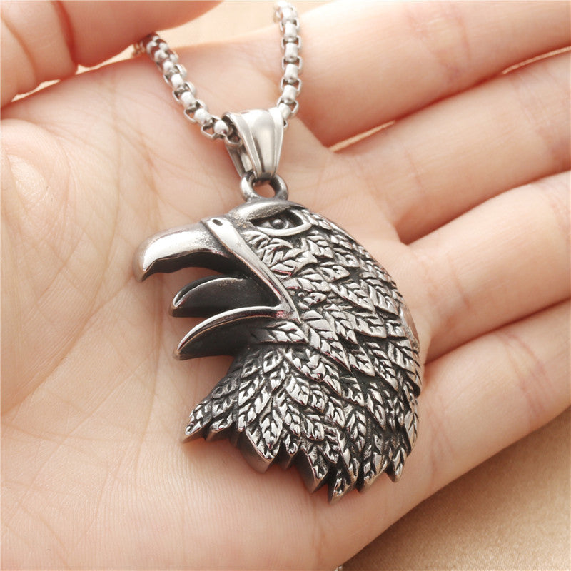 Titanium Steel Rooster and Eagle Pendant Necklace for Men - Retro Punk Style