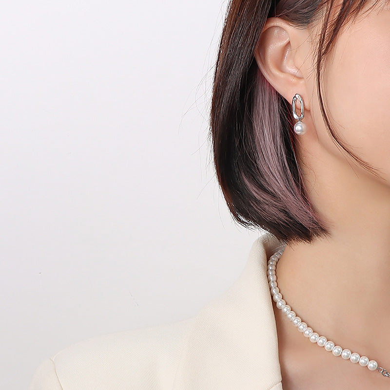 Bold Metal Chain Earrings with Pearl Embellishments - Unique European Design