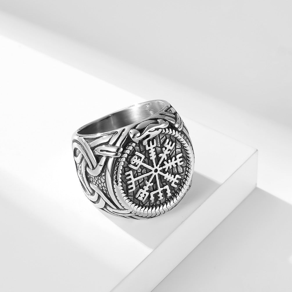 Nordic Viking Rune Titanium Steel Ring for Men Jewelry