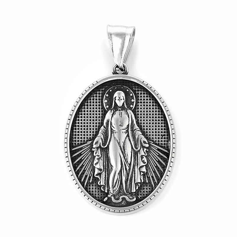 Punk Retro Maria Stainless Steel Men's Round Pendant - Planderful Everyday Genie Collection