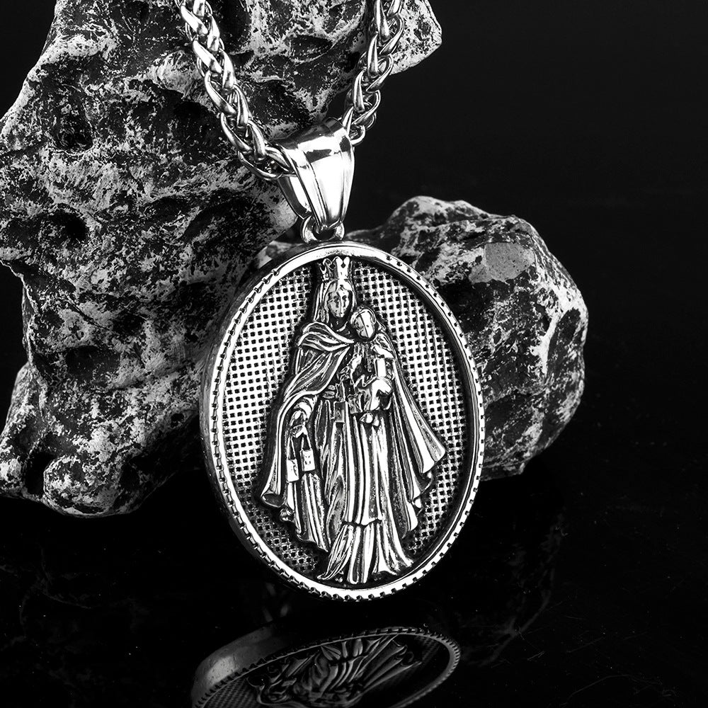 European And American Retro Men's Jewelry Stainless Steel Pendant Ancient Greek Virgin Mary Necklace