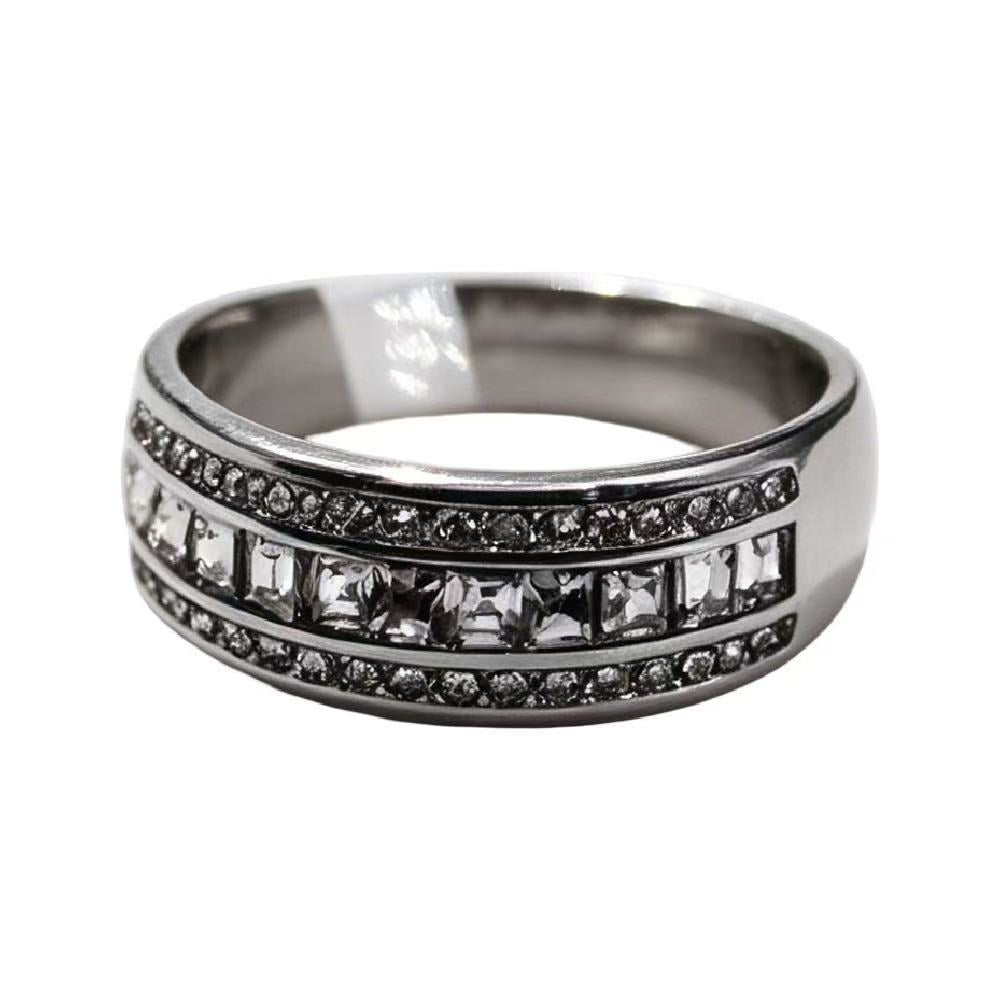 Zircon Row Titanium Steel Ring