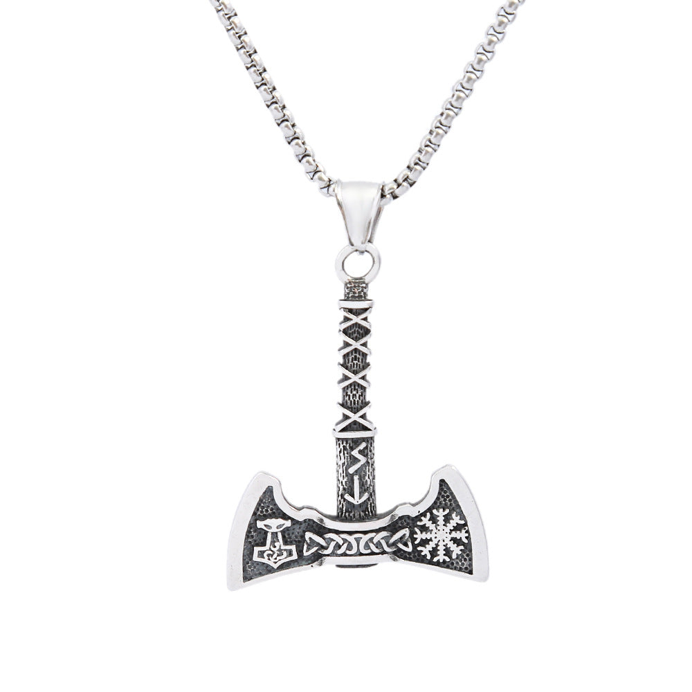 Stainless Steel Viking Axe Pendant Retro Men's Necklace