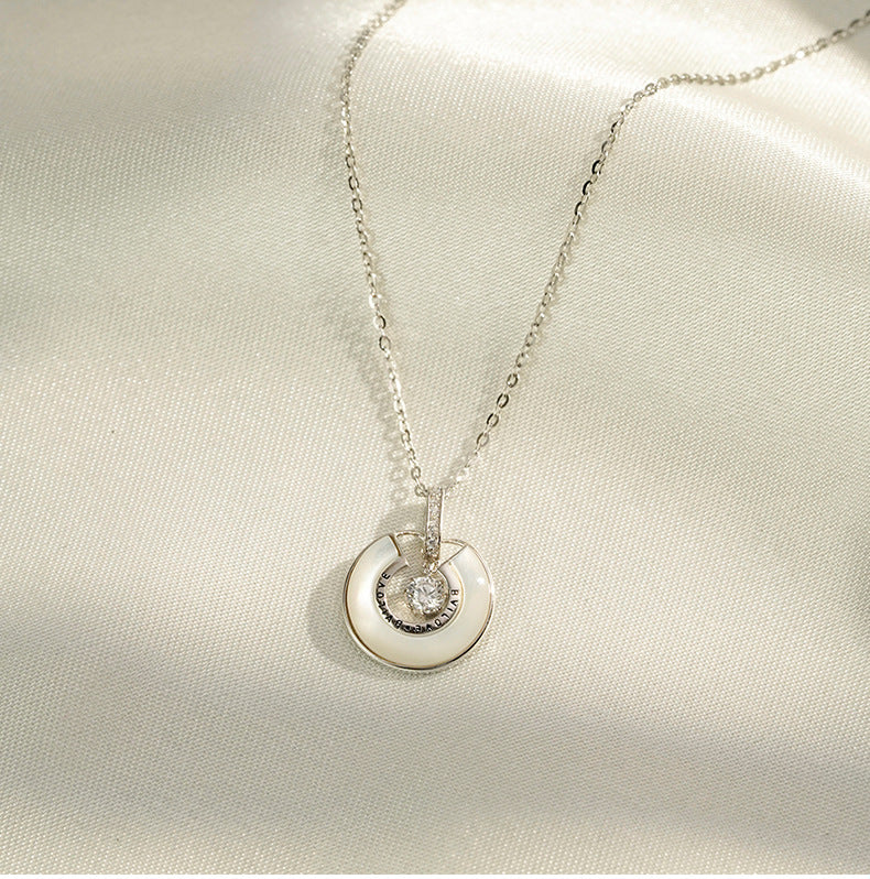 Mother of Pearl Circle Ring Zircon Silver Necklace