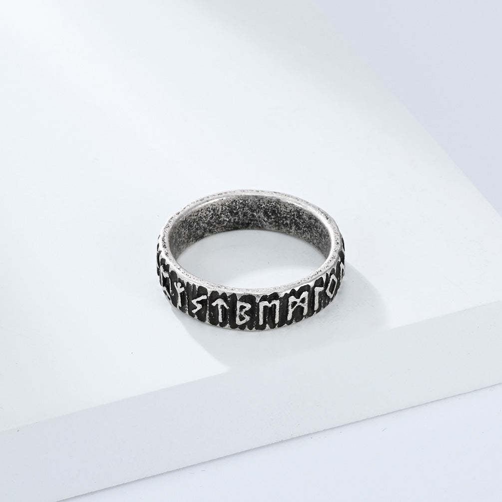 Planderful Nordic Viking Ring In Titanium Steel For Men With Luhn Text Engraving Size 7 To 13