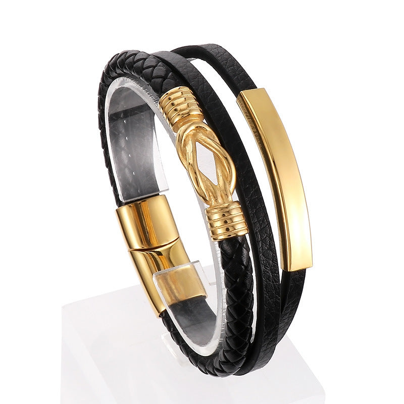 Planderful Magnetic Stainless Rope Leather Bracelet For Men