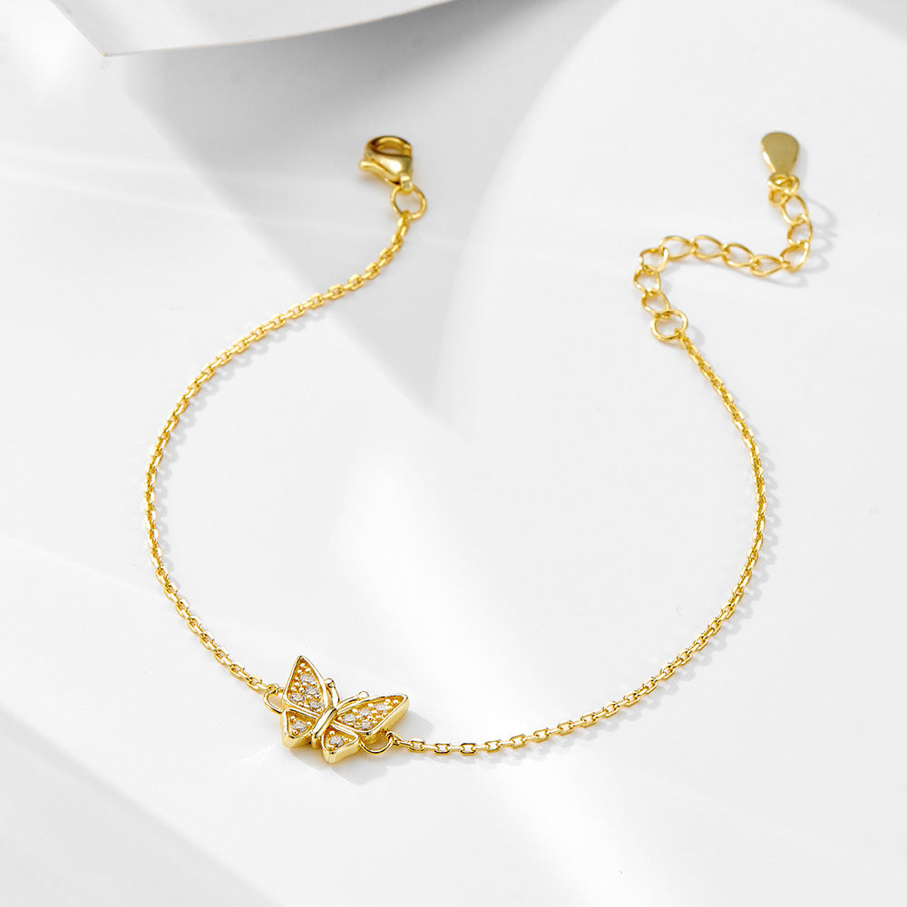 S925 Sterling Silver Zircon Butterfly Bracelet Inlaid Zircon