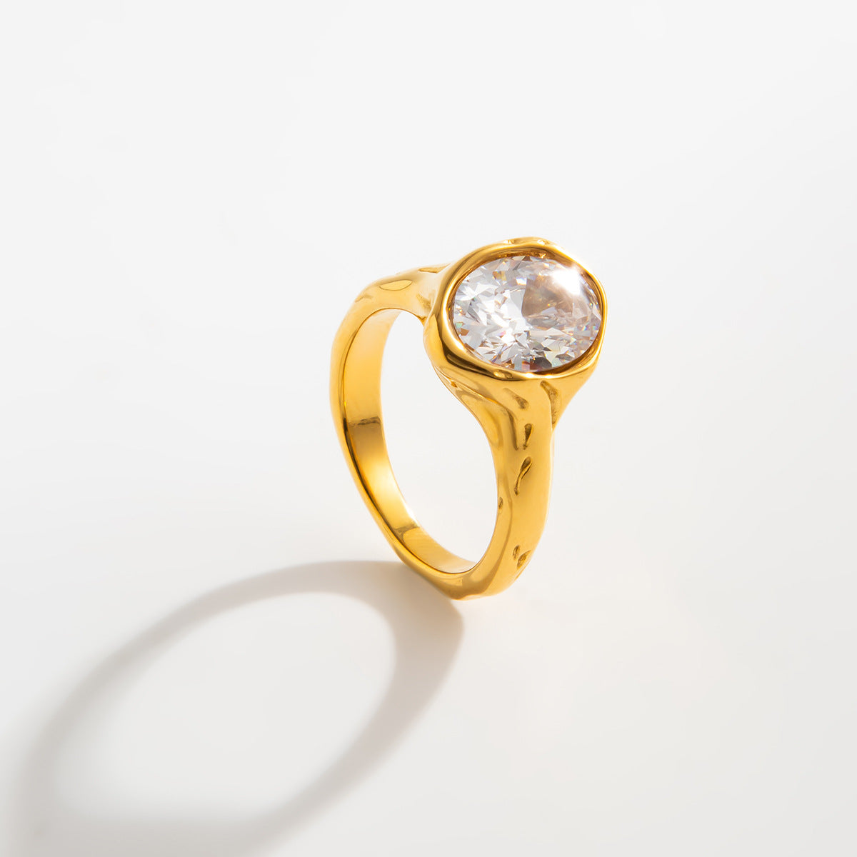 Planderful Stainless Steel Ring With Lava Texture And Zircon Inlays For Women Statement Jewelry