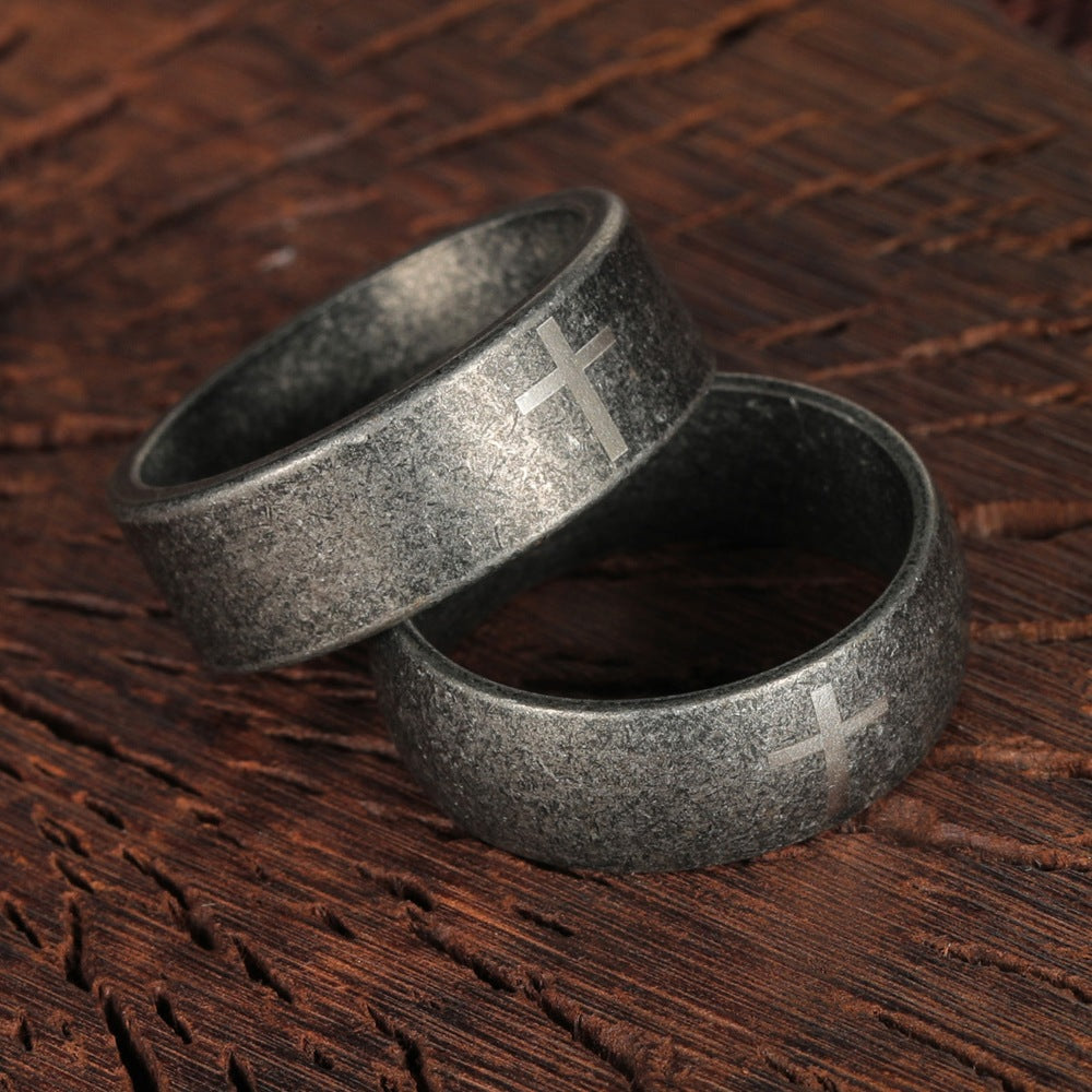 Planderful Everyday Genie Cross Pattern Stainless Steel Ring For Unisex Protection Statement Jewelry