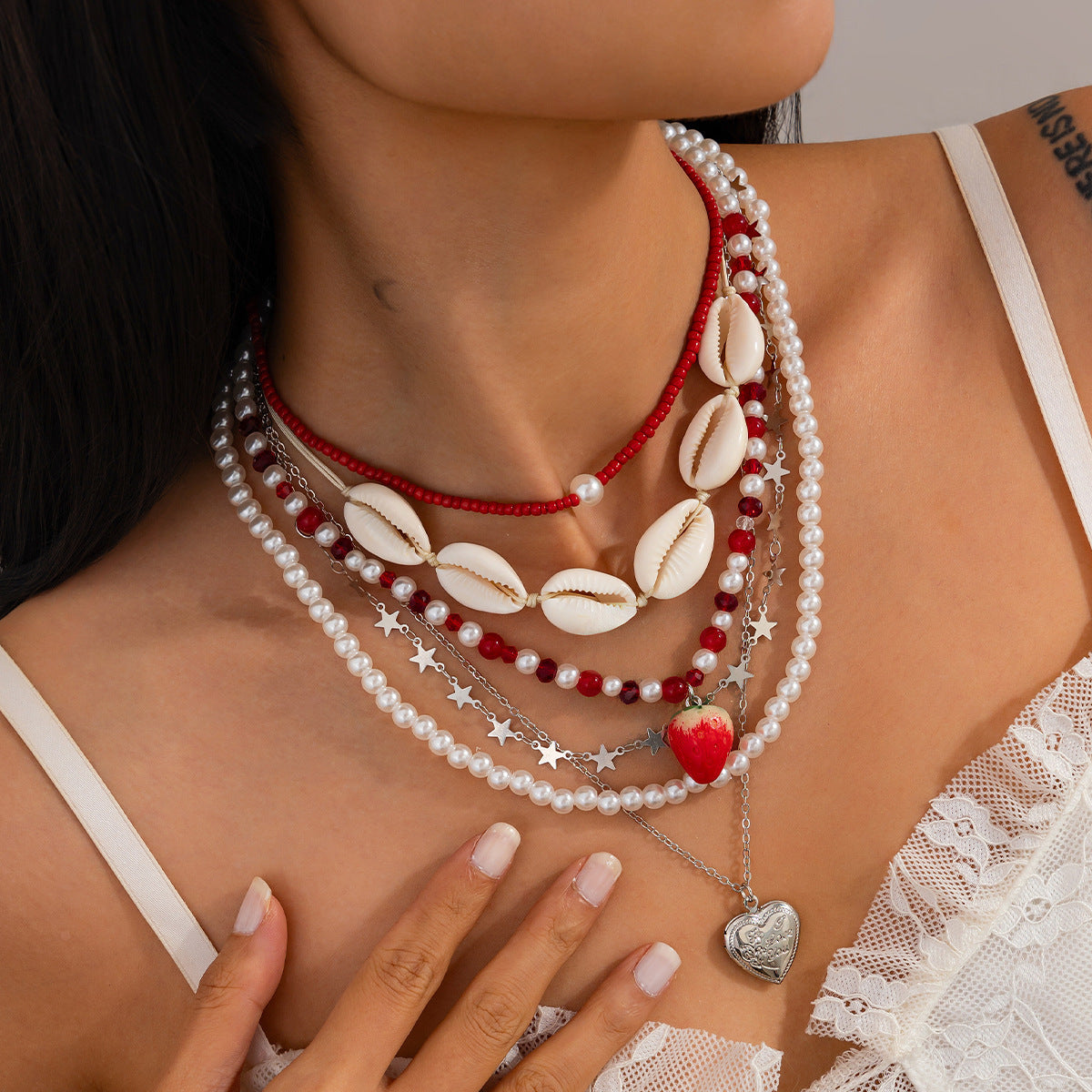 Shell Heart Pearl-Style Beach Necklace Set