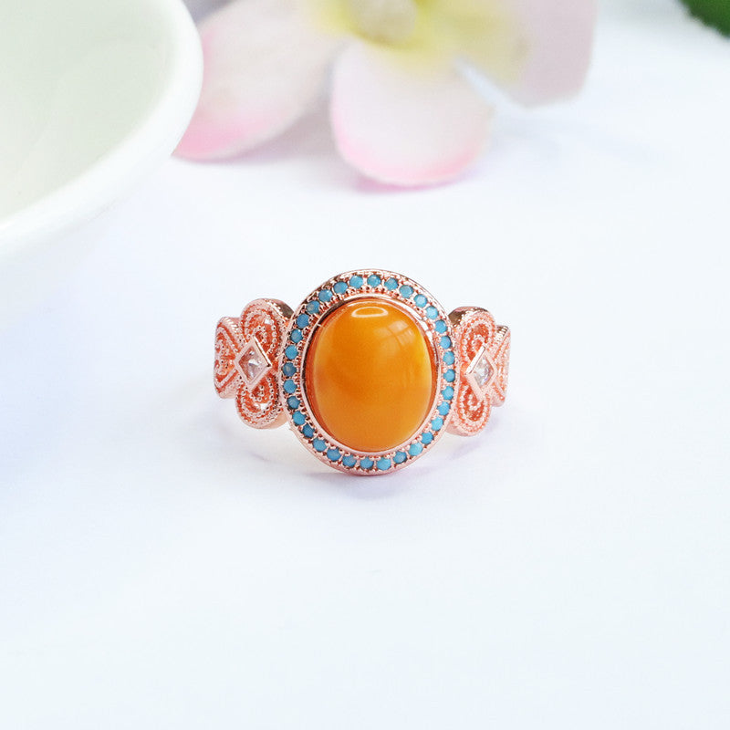 Halo Ring with Blue Amber Beeswax