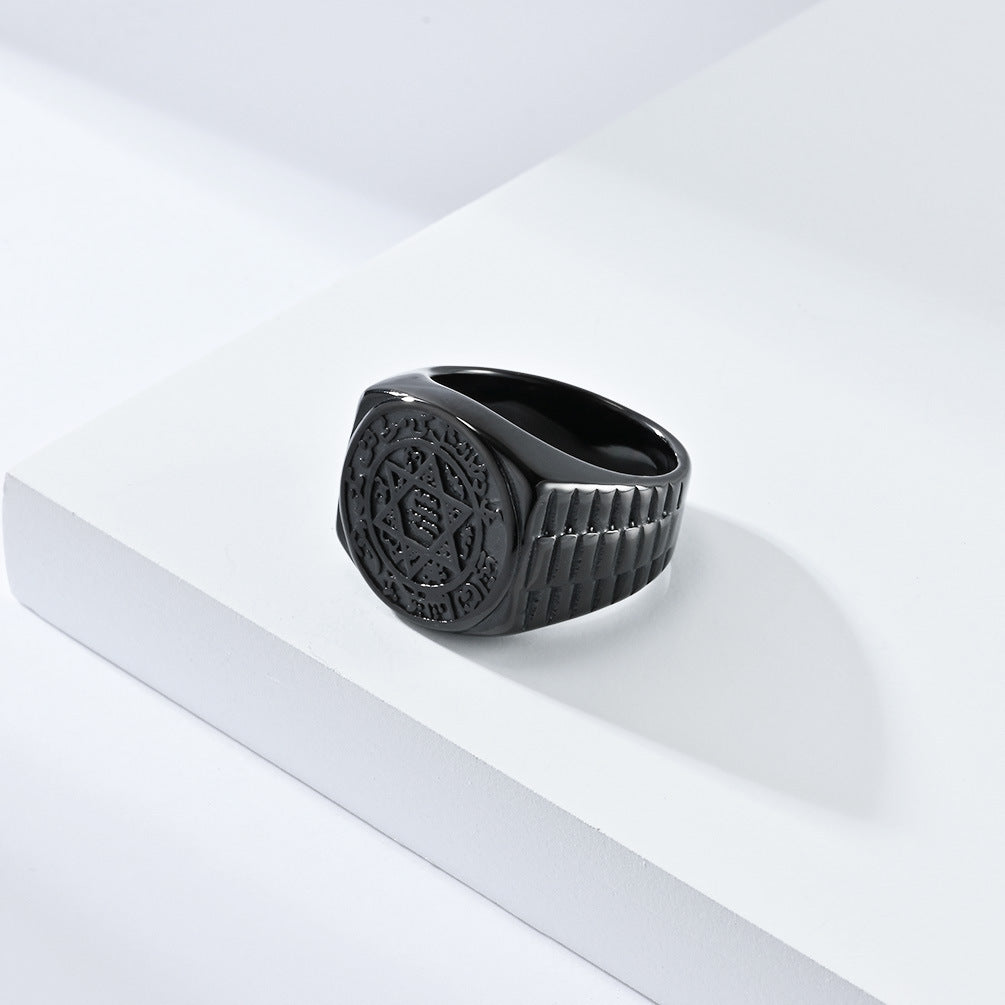 Retro Style Hexagram Twelve Constellations Titanium Steel Ring for Men