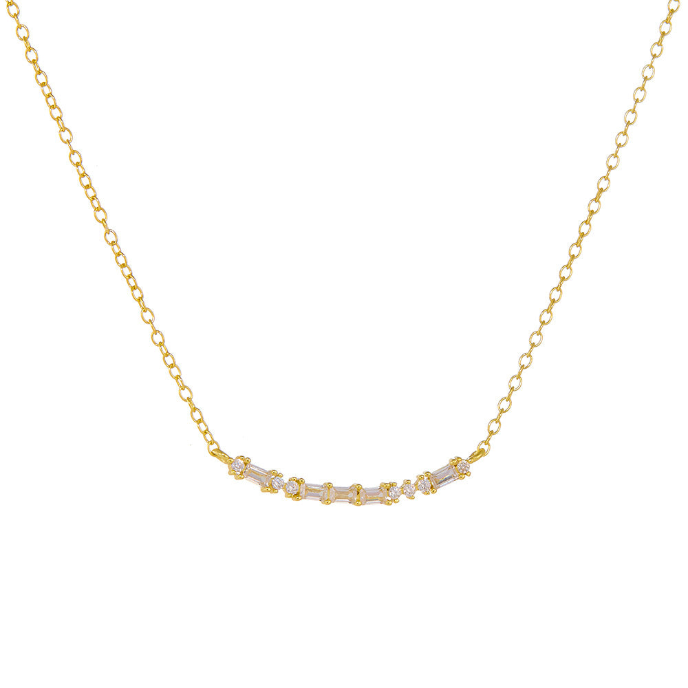 S925 Sterling Silver Rectangular Zircon Smile Pendant Necklace Geometric