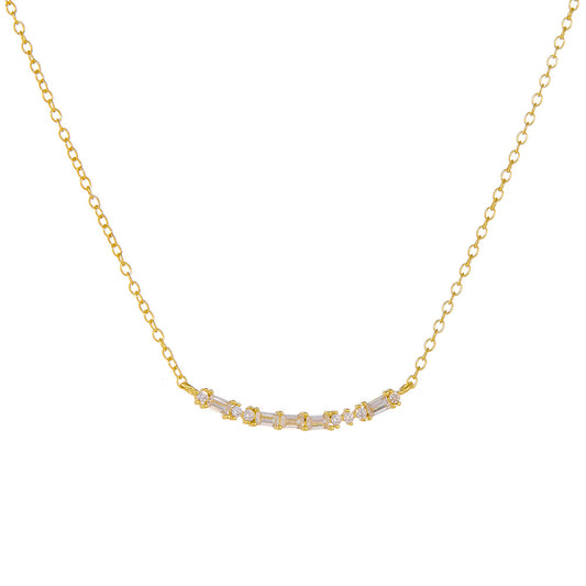 S925 Sterling Silver Rectangular Zircon Smile Pendant Necklace Geometric