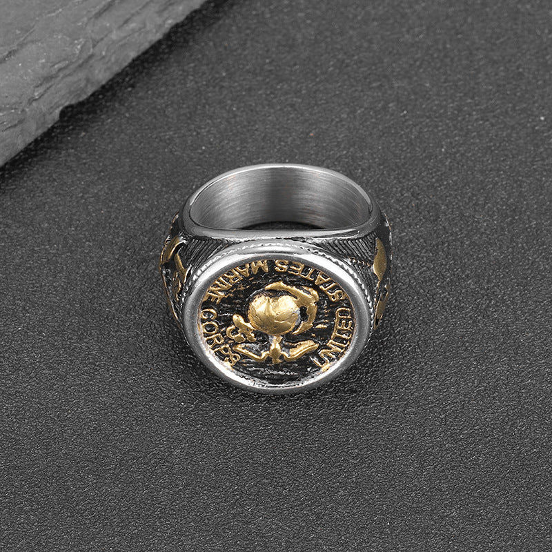 Stainless Steel Polished Gold Plated Marine Eagle Mens Ring By Planderful Everyday Genie For Modern Grooms