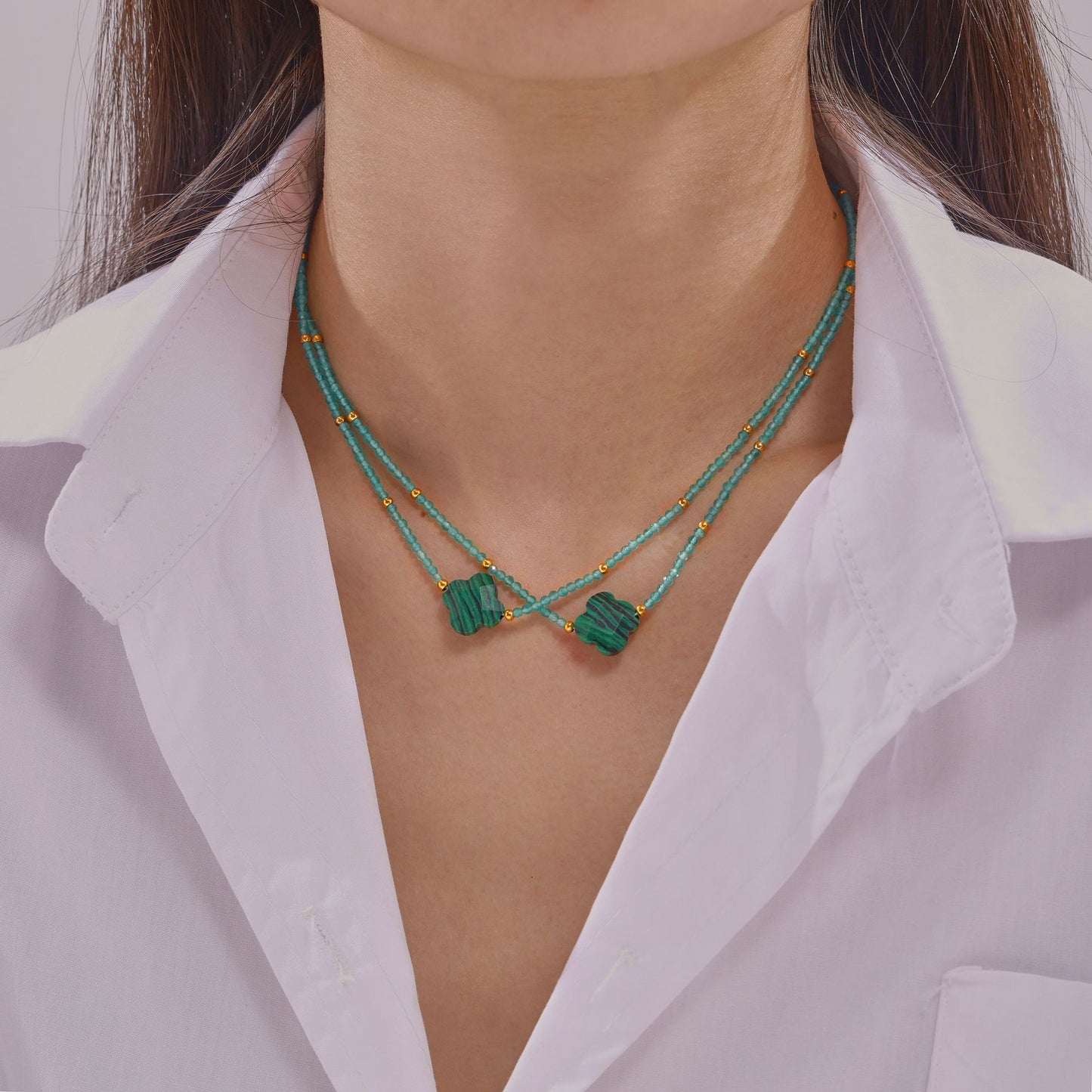Boho Chic Handcrafted Crystal Stone Necklace with Malachite Pendant