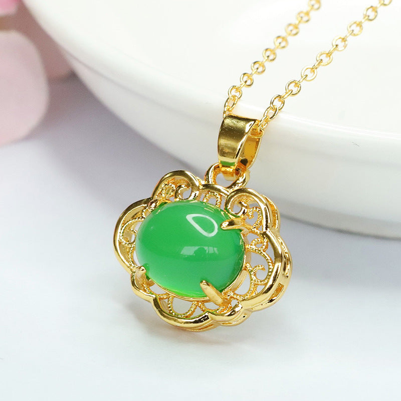 Wishful Hollow Pendant with Green Oval Chalcedony Ice